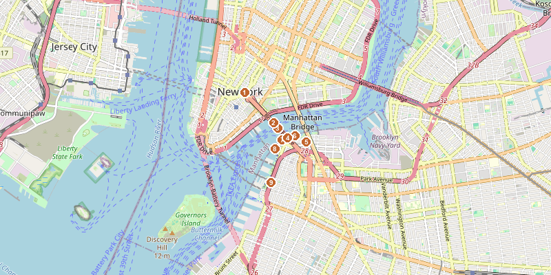 Map of Brooklyn Bridge & DUMBO with each stop marked