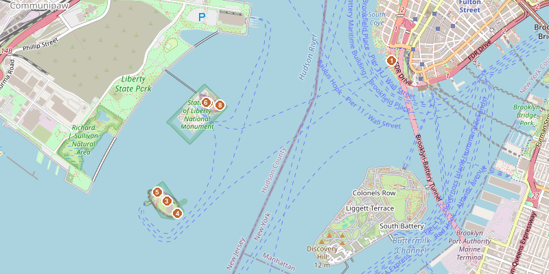 Map of Statue of Liberty & Ellis Island with each stop marked